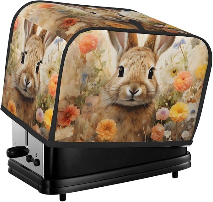 Cute Rabbit Toaster Cover 2 Slice Long Slot, Bunny Bread Maker Cover Washable Dust Protection Kitchen Small Appliance Toaster Oven Cover for 2 Slice