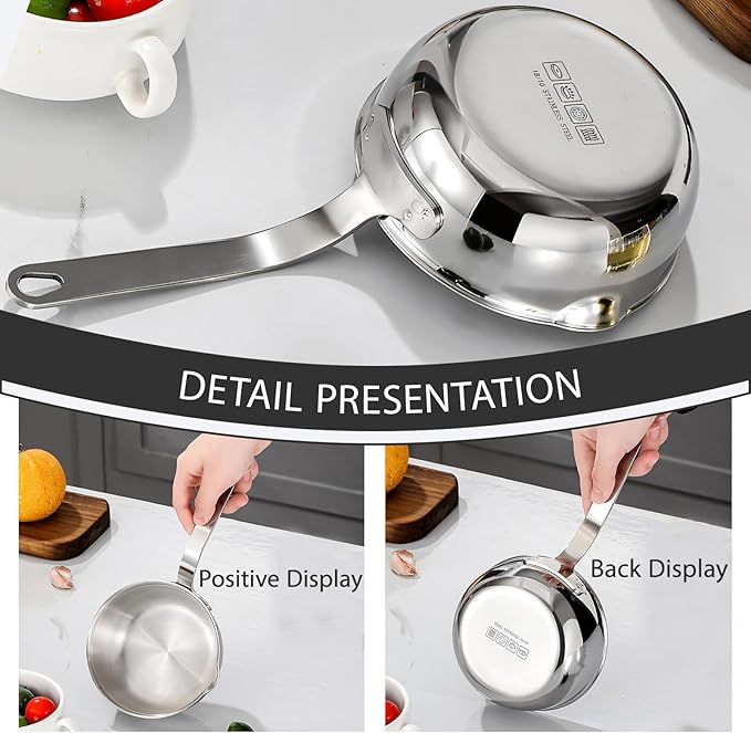 18/10stainless steel butter warmer, 13.5 fl oz(400 ml) coffee/milk warmer, mini saucepan, egg pan, chocolate melter,ideal for seafood butter warmers suitable for induction and gas stoves