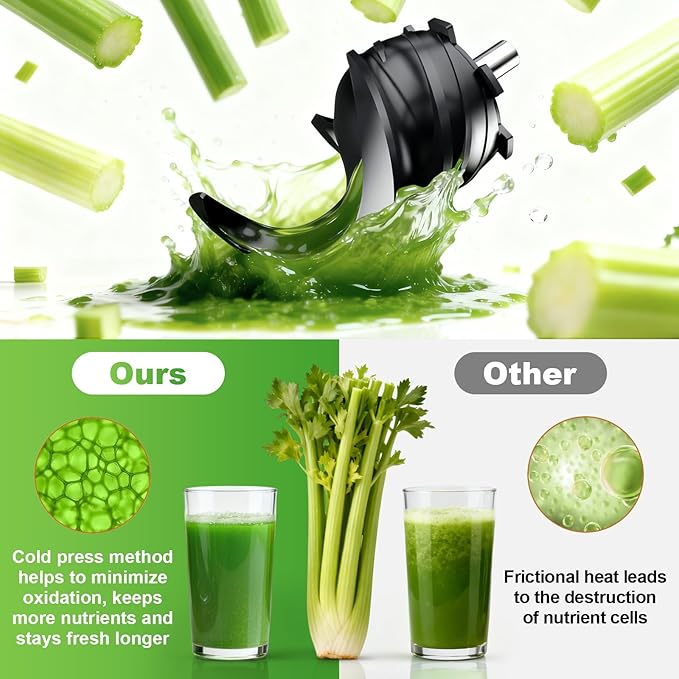 Masticating Juicer Attachment for KitchenAid Stand Mixer, 4.9" Large Feed Chute Fit Whole Vegetables & Fruits, Slow Cold Press Juicer Includes 2 * 32oz Capacity Cups, Juicer Attachment for Kitchen Ai