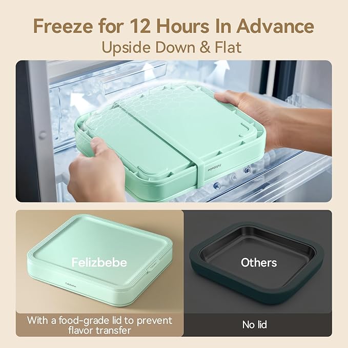 Rolled Ice Cream Maker, Felizbebe Instant Ice Cream Roller Maker with Lid & 2 Spatulas, Food-Grade SUS316 Stainless Steel, Rolled Ice Cream Tray for Frozen Yogurt, Homemade Ice Cream