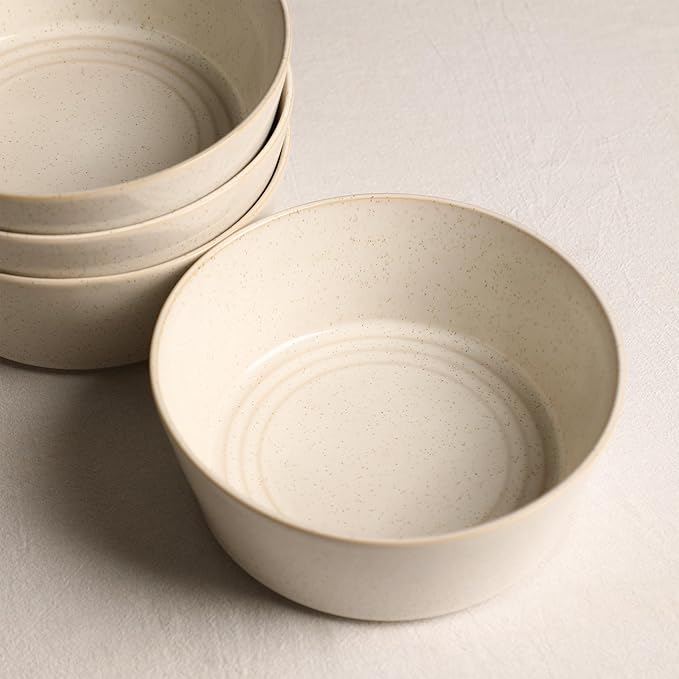Stone Lain Claire 8-Piece Bowl Set Stoneware, Bowls, Dishwasher and Microwave Safe, Dish Set for 8, White