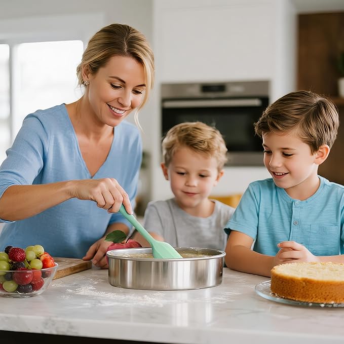8 Inch Cake Pan Set of 3, Nonstick Stainless Steel Round Layer Cake Baking Pans with 100PCS Parchment Papers, Cake Tins for Birthday Christmas, Healthy & Non-Toxic, Easy Clean & Dishwasher Safe