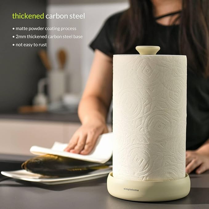 simpletome Paper Towel Holder Countertop Keep It Rolled Up Weighted Base (Matt Cream)