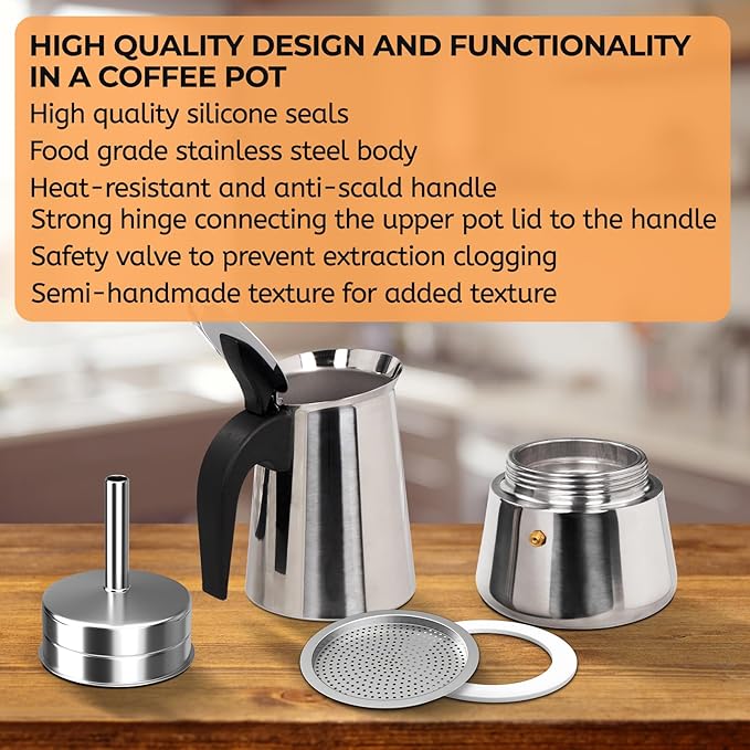 9 Cup 450ml Moka Pot Stainless Steel Espresso Coffee Maker Stovetop Coffeemaker Italian Classic Style Brewing Greca Cafe Mocha Machine for Cafeteras Lover Camping Travel and Home Use 15oz