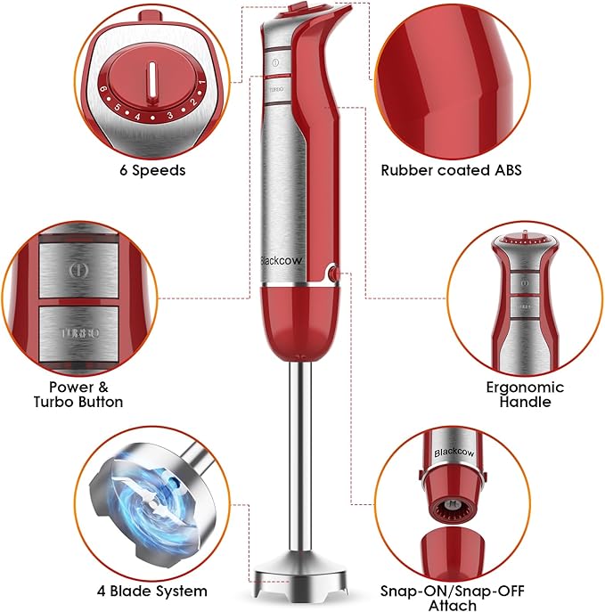 Immersion Blender Handheld 5 in 1, 800W 6 Speed Stick Blender ETL Certified, Stainless Steel BPA-Free with Chopper Whisk Frother for Soup Baby Food Smoothies