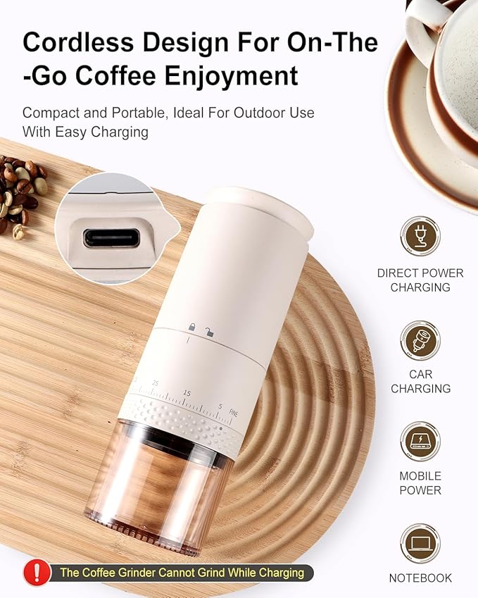 Portable Electric 420 Stainless Steel Burr Coffee Grinder, Rechargeable Espresso Grinder with 38 Adjustable Grind Settings