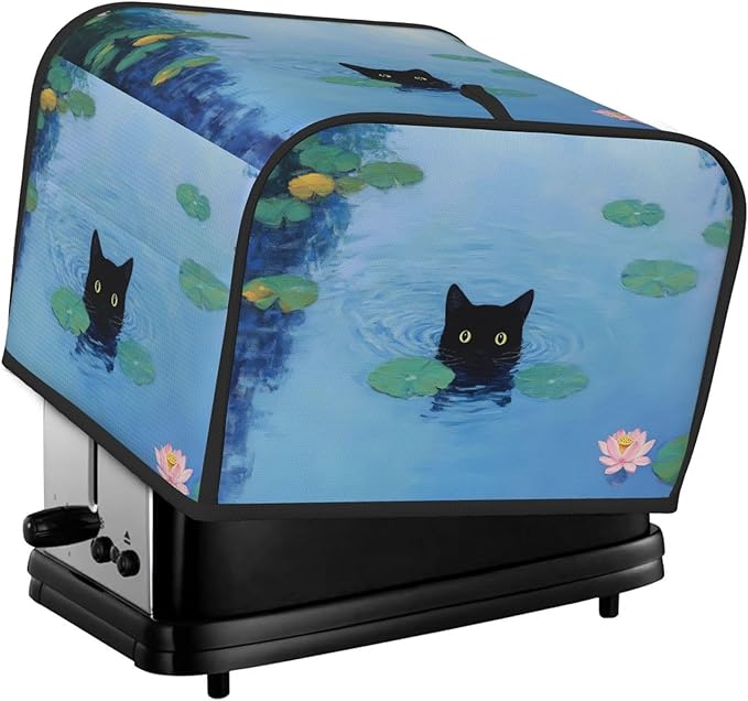 Black Cat Swimming Covers for Toasters 4 Slice,Cute Funny Bread Machine Cover with Handle,Washable Stain Resistant Kitchen Small Appliance Cover Dining Decor