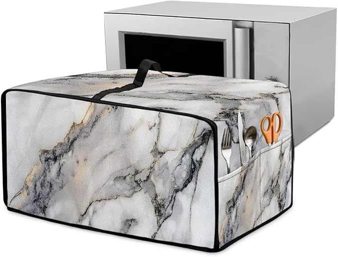 Toaster Oven Dust Cover Washable Fabric Convection Oven Cover Protector Compatible with Various Small Kitchen Appliances, L, Gray White Marble