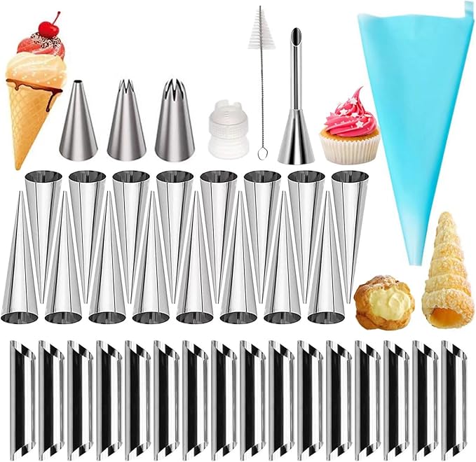 39 Pack Cannoli Forms Kit, Cannoli Forms Pastry Roll Molds with Piping Bags Reusable, Cleaning Brush, Long Cream Icing Piping Nozzle Baking Accessories Tool for Mum and Baker