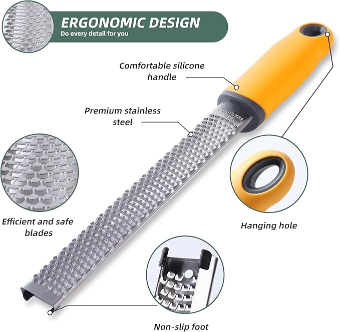 Lemon Zester Grater, Citrus Zester Grater with Handle, Kitchen Gadgets for Cheese, Lemon, Chocolate, Nutmeg, Ginger, Fruit, Vegetable, Stainless Steel Micro Cheese Grate, Dishwasher Safe(Narrow)