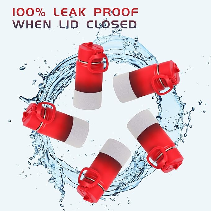 Volhoply 14oz KIds Stainless Steel Insulated Leakproof Water Bottle with Straw Lid and Silicone Boot,BPA-Free Easy Use for Boys&Girls,Double Wall Vacuum Bottles(Red Purple,1)