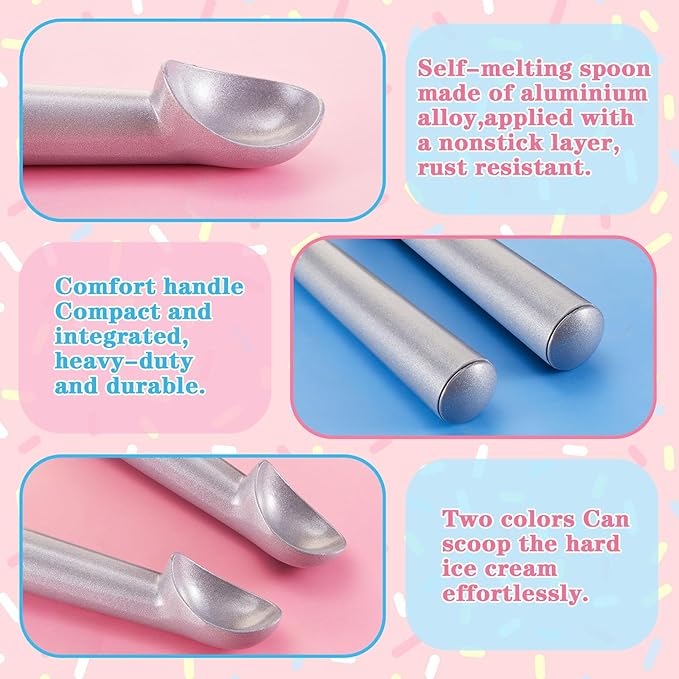 Gejoy 12 Pcs Ice Cream Scoop 7 Inch Nonstick Anti Freeze Ice Cream Scooper Aluminum Design Dessert Spoon for Gelatos Frozen Yogurt Fruit Sundaes Sorbet Almond Cookie Dough(Silver)