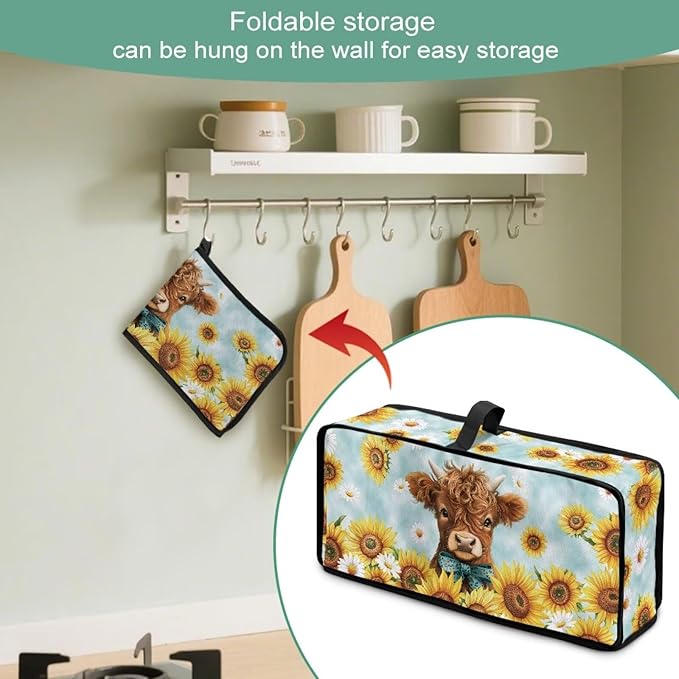Sunflower Highland Cow Toaster Cover Purple Dust-proof Cover for 2 Slice Slim Toaster Fingerprint Bakeware Protection Fingerprint Bakeware Protection, Wear Resistant