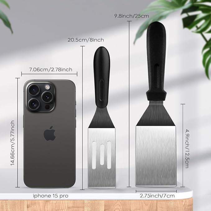 Metal Spatulas for kitchen Use, Professional Serving Spatula with Heat Resistant Handle, 9.8 Inch Stainless Steel Spatula Ideal for Pancakes, Eggs, Griddle Scraper, BBQ or Desserts