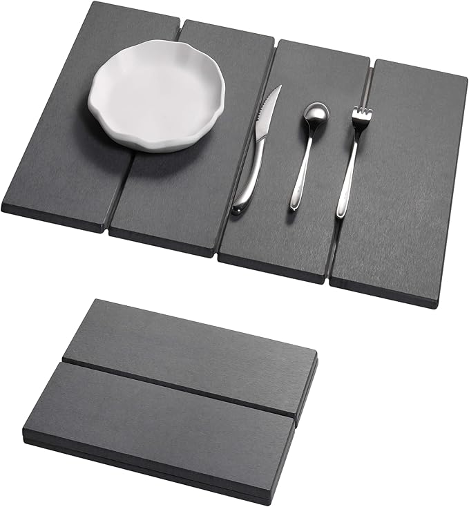 Stone Dish Drying Mat, Large Absorbent Diatomaceous Earth Drying Mat for Kitchen Counter, Foldable Fast Drying Non-Slip Bath Mat, Protects Countertops from Water & Stains (Grey)