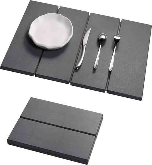 Stone Dish Drying Mat, Large Absorbent Diatomaceous Earth Drying Mat for Kitchen Counter, Foldable Fast Drying Non-Slip Bath Mat, Protects Countertops from Water & Stains (Grey)