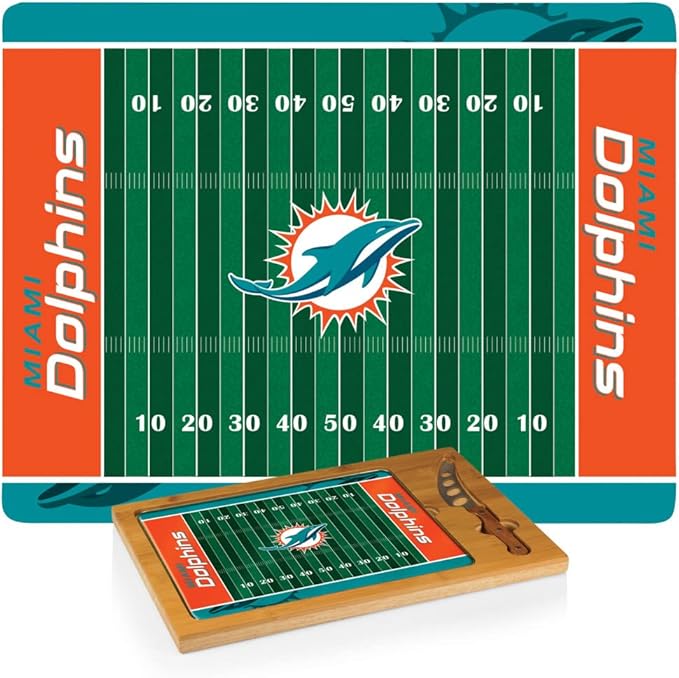PICNIC TIME NFL Football Field Icon Glass Top Cutting Board & Knife Set, (Parawood & Bamboo)