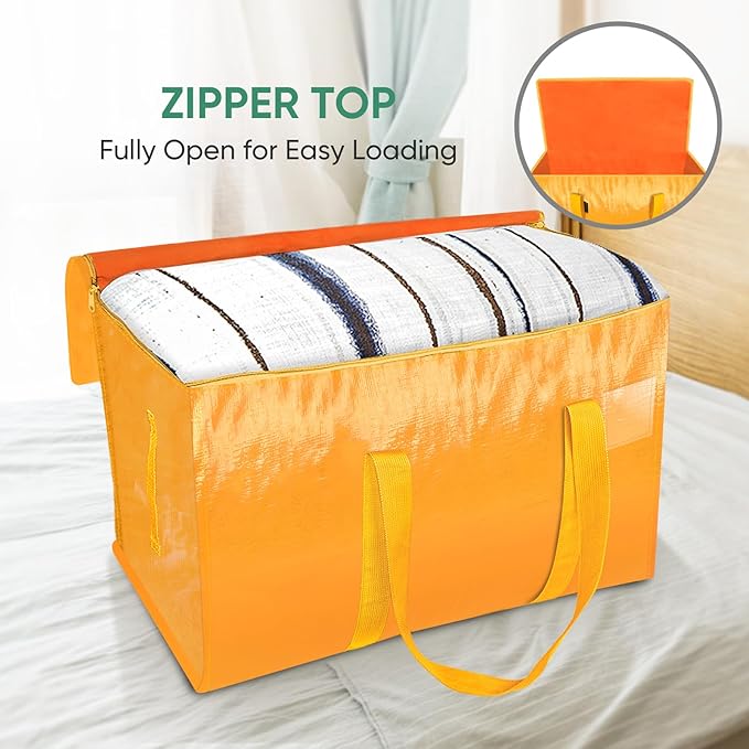 BALEINE 6-Pack Oversized Moving Bags with Reinforced Handles, Heavy-Duty Storage Tote for Clothes, Moving Supplies (Light Yellow, 6-Pack)