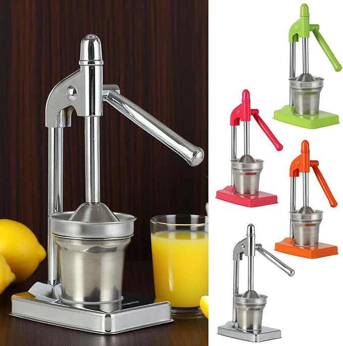 Stainless Steel Lemon Juicer, Heavy Duty Manual Orange Press Squeezer with Easy Clean Design, Handheld Citrus Juicer for Lime, Lemonade, Countertop Use (Red)