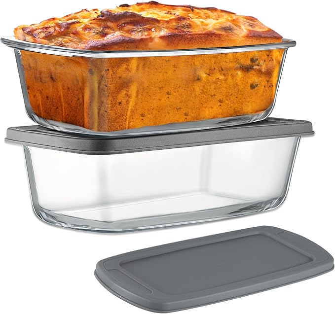 4 Piece Glass Loaf Pan Set with Lids - Stackable 1.9 QT/62oz/1800ML Glass Bread Baking Dish Microwave and Oven Safe - Loaf Pans For Baking Bread, Cakes