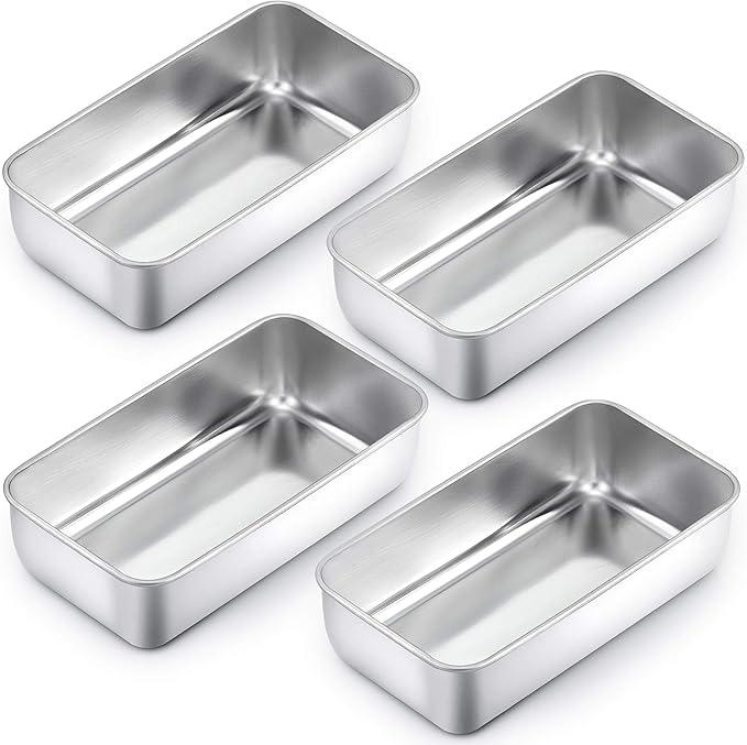 TeamFar Loaf Pan, 9¼" × 5" Bread Loaf Pans Meatloaf Pan Stainless Steel for Baking Bread Cake Lasagna, Healthy & Durable, Oven & Dishwasher Safe - Set of 4