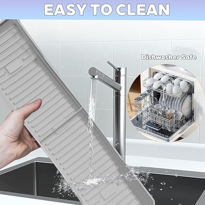 30 Inch Magnetic Silicone Stove Top Shelf,Heat Resistant Over The Stove Spice Rack for Kitchen,Space Saving Organizer Back of Stove,Includes 6 Additional Sticky Boards(Light Grey,30''x3.8'')