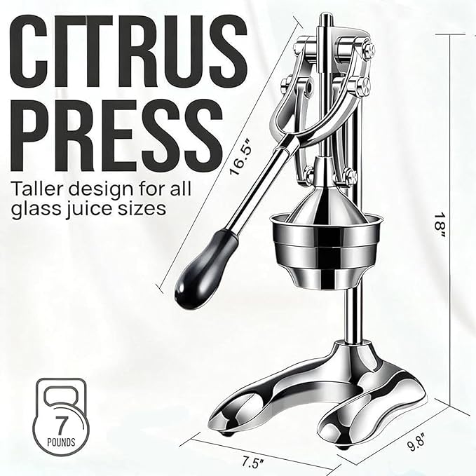 Manual Juicer Hand Press - Heavy Duty Stainless Steel Citrus Juicer Squeezer, Commercial Cold Press for Lemon, Orange, Pomegranate, Professional Metal Fruit Juicer, Easy to Clean