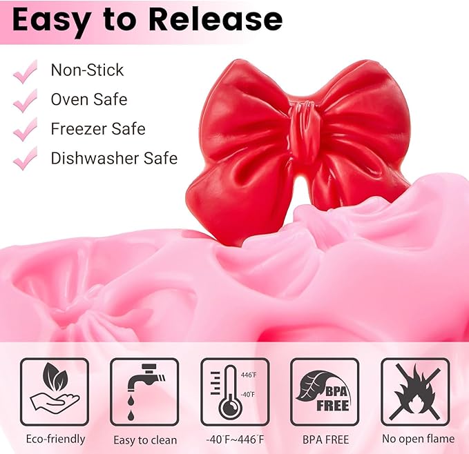 JOERSH 4PCS Strawberry Fondant Molds, Bow Fondant Silicone Molds, Fruit Baking Mold for Cake Decorating, Cupcake Topper, Chocolate, Candy, Candle, Clay