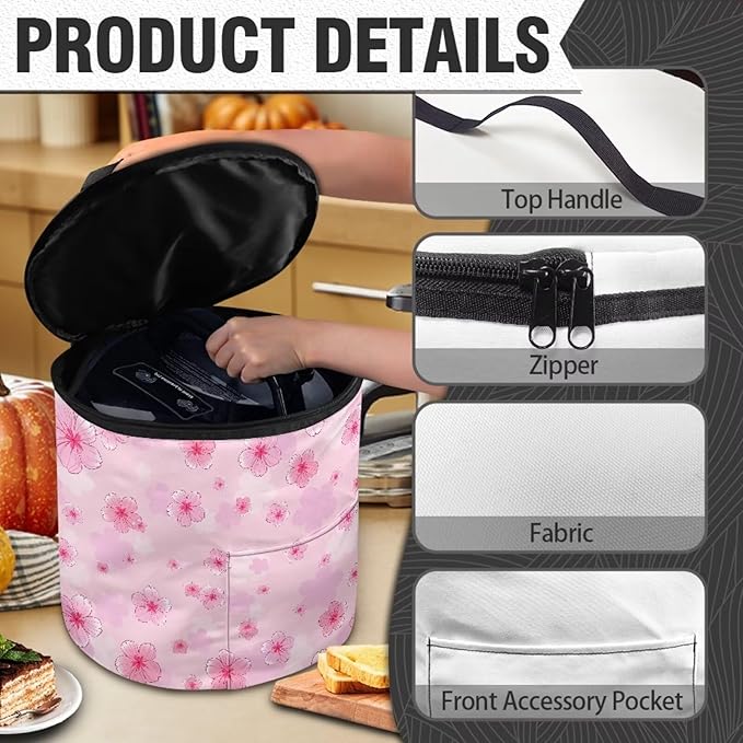 Peach Blossom Pressure Cooker Insulation Handbag Smooth Flat Surface Electric Pressure Cooker Storage Bag Enclosed Bottom