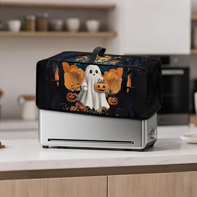 Halloween Ghost Toaster Cover 2 Slice Water-Resistant Folding 2 Slice Slim Toaster Cover, Heat-Resistant Dustproof Protective Covers for Small Appliance