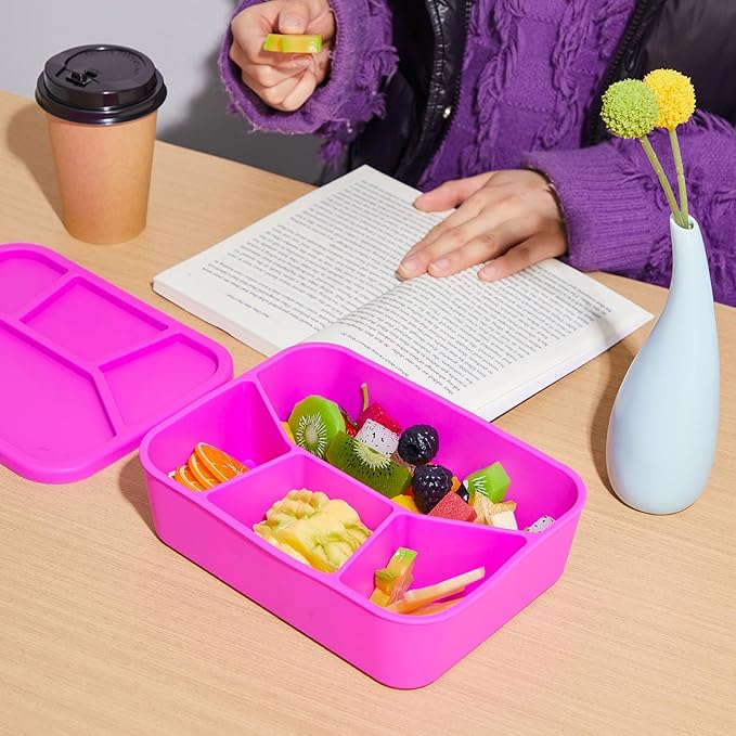 Ziliny 4 Pcs Silicone Bento Box Reusable Lunch Container Smooth Leak Proof Lunch Box Rectangle Bento Boxes for Adult Work Travel Food Meal Compartment Storage, 4 Colors (Brilliant Color)