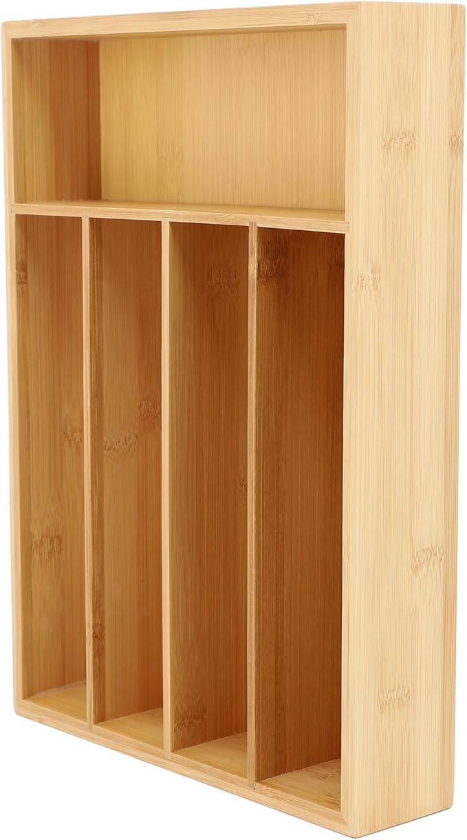 Elama Bamboo Wood Drawer Organizer Tray, Utensil Storage, Desk Drawer Storage (5 Section Tray)
