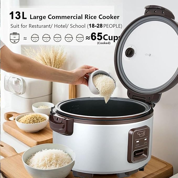 13L Commercial Large Capacity Rice Cooker for Resturant | 60 Cups rice cooked with One-Touch Operation | Auto keep warm for 12h