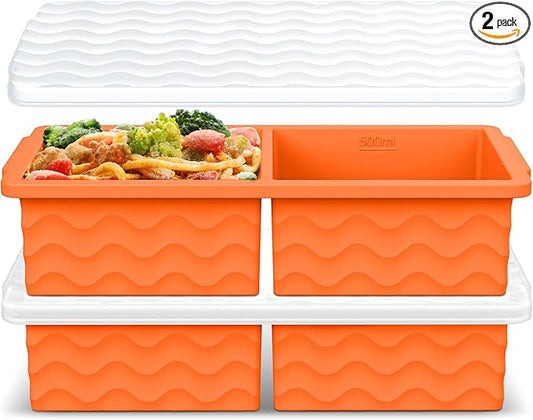 Aopigavi Silicone Freezer Tray with Lid – 2-Cup Soup Freezer Container Molds, Large Ice Cube Trays for Freezing Soup, Sauce & Broth, Meal Prep & Food Storage – Oven & Dishwasher Safe, 2-Pack