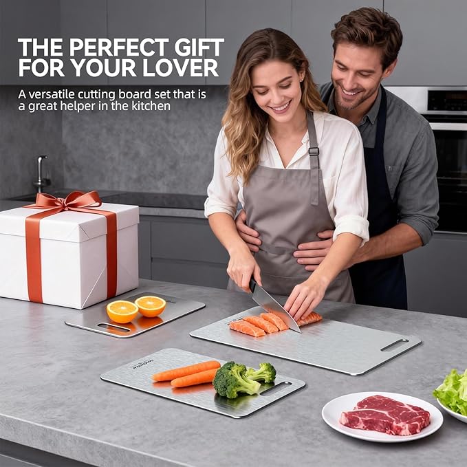 Titanium Cutting Boards,100% Pure Titanium Kitchen Cutting Board, Double-Sided Non-Toxic Cutting Board, Ideal for Slicing and Dicing Meats, Features Handle, Dishwasher Safe,10.5"L*6.5"W