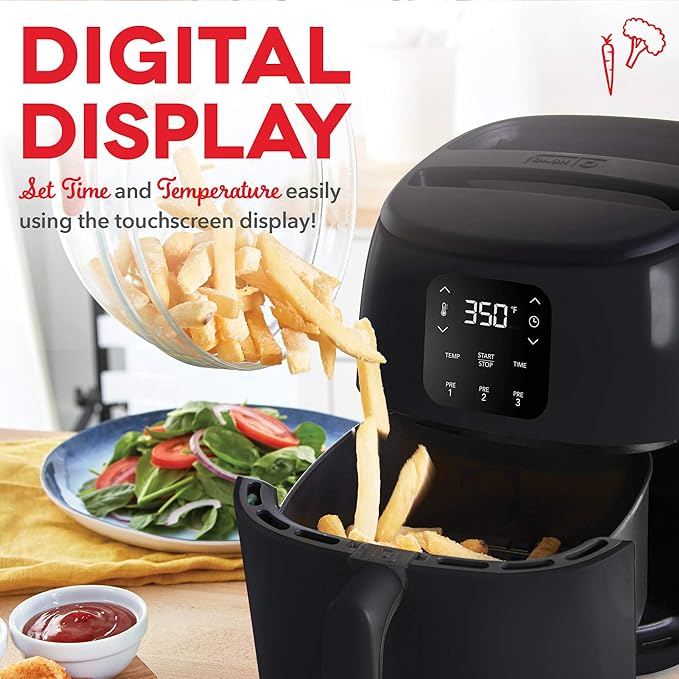 Dash Digital Tasti-Crisp™ Air Fryer - Compact Electric Digital Fryer With Auto Shut-Off Feature - Ideal for Small Spaces - AirCrisp® Technology - 2.6 Quarts - Black