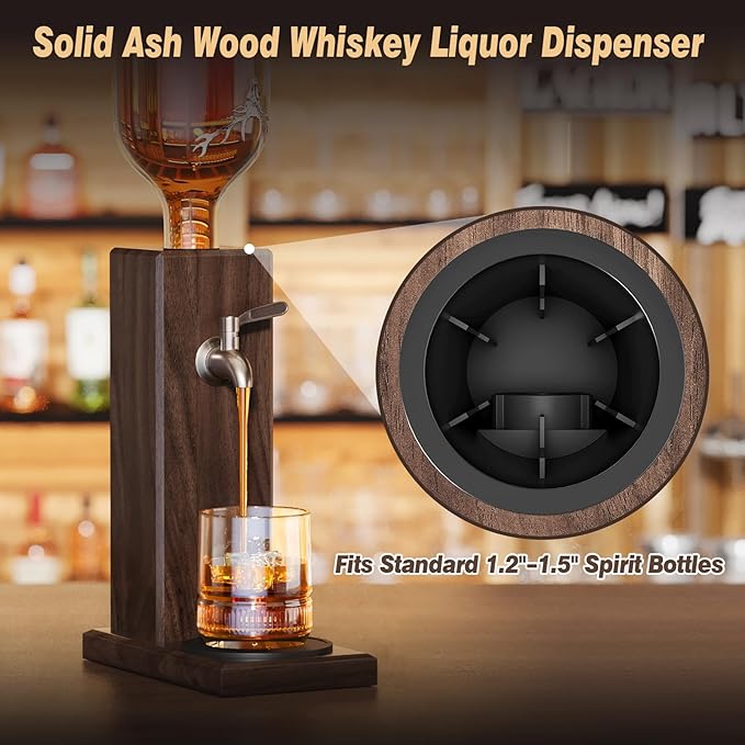 Ash Wood Whiskey Liquor Dispenser for Home Bar,Leakproof Alcohol Dispenser for Bourbon/Scotch,Includes Liquor Bottle Pour Spouts,Ideal Whiskey Gifts for Men (Father's Day,Birthday) Man Cave