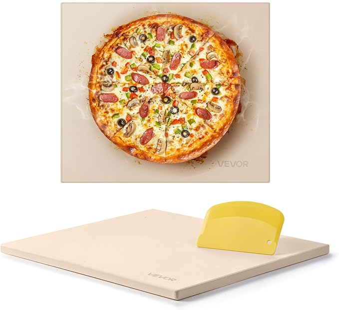 VEVOR Pizza Stone, 16 x 14 x 0.6 Inch Rectangular Cordierite Pizza Stone, Large Baking-Stone with Scraper, 1450℉ Heat-Resistant Cordierite Cooking Stones for Kitchen Bake Oven, BBQ Grill