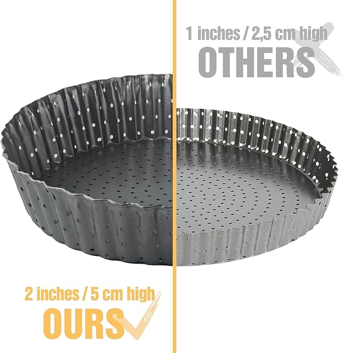 Deep Dish Pie Pan - Quiche Lorraine Pie Pan - 11 inch Tart Pans with Removable Bottoms - 11 inch Tarte Tatin, Apple Pan - Dish Pie Crust - Quiche Baking Dish