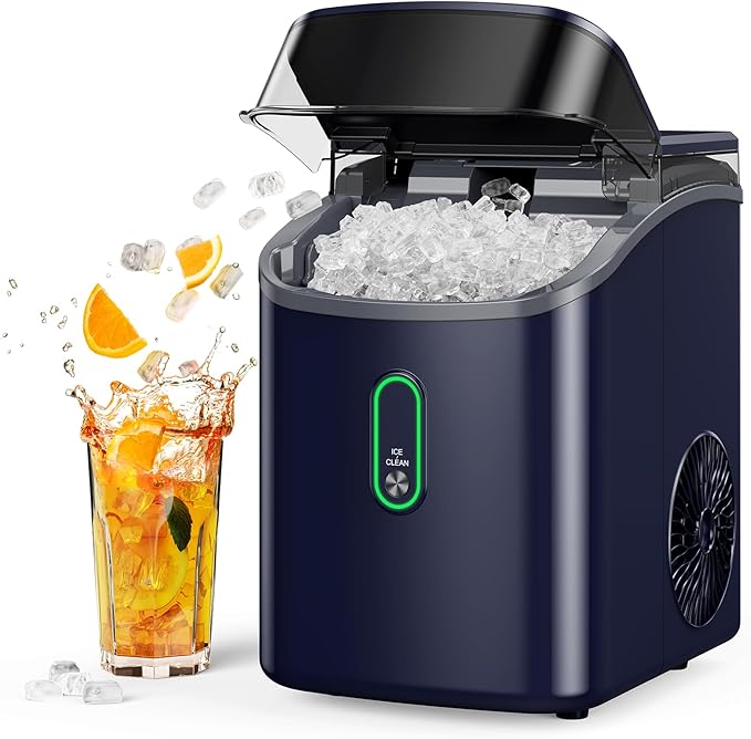 Nugget Ice Maker Countertop, Pebble Ice Maker with Crushed Ice, One-Click Operation Ice Machine with Self-Cleaning, 33lbs/24H for Home, Kitchen, Office, Blue