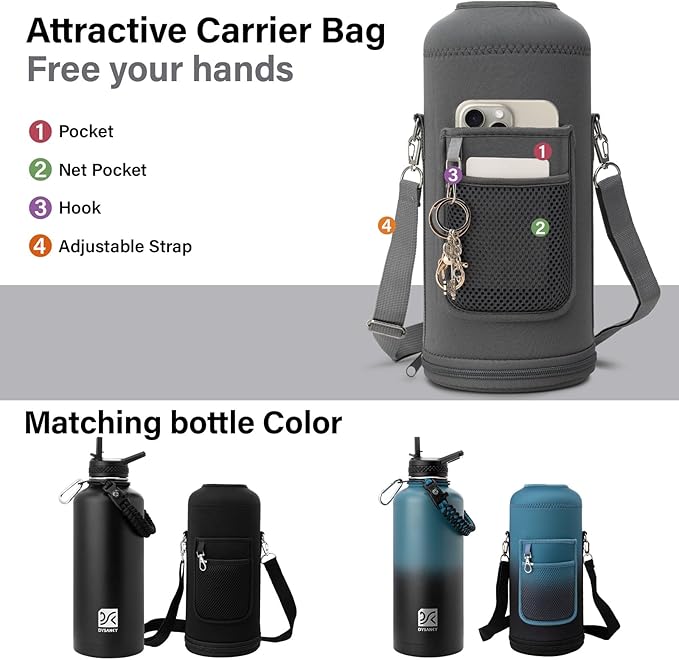 DYSANKY Insulated Water Bottle | Thickened Stainless Steel for Gym and Hiking with Straw, Carrier Bag, Handle Strap | BPA-Free 87 oz