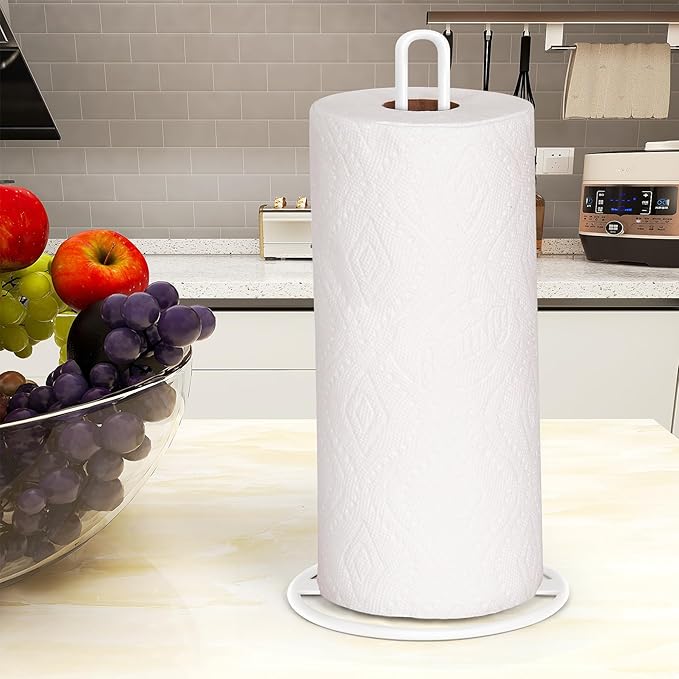 Paper Towel Holder Countertop, OBODING, Kitchen Paper Towel Stand Holder for Kitchen Organization and Storage, Paper Towel Holders for Standard and Large Size Rolls (White)