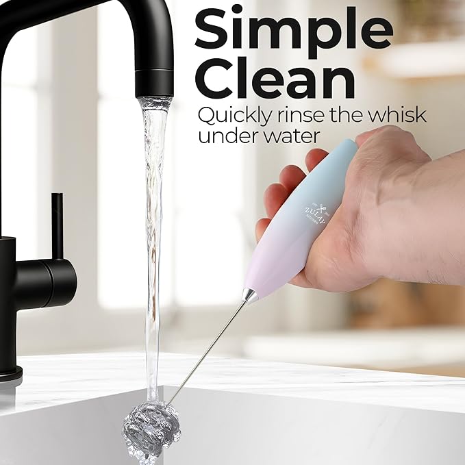 Zulay Kitchen Patented Tornado Triple Whisk Milk Frother with 4 Duracell Batteries – Handheld Foam Maker for Coffee, Lattes, Matcha & Hot Chocolate – Rich, Creamy Froth in Seconds - Sky Cloud