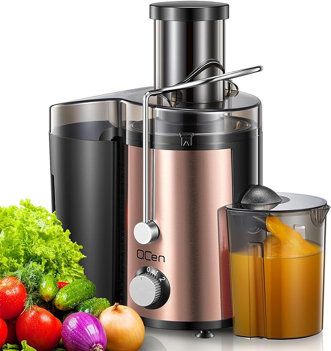 QCen 800W Juicer Machine Rose Gold and 6PCS Glass Bottle Bundle