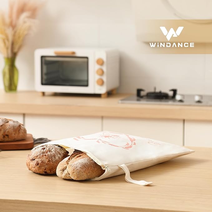 WiNDANCE Wide Zipper Access Beeswax Bread Bags for Homemade Bread - 2 Packs XL Reusable Organic Beeswax Linen Cotton Sourdough Bag, Homesteading Essentials Sourdough Bags with Zip to Keep Fresh
