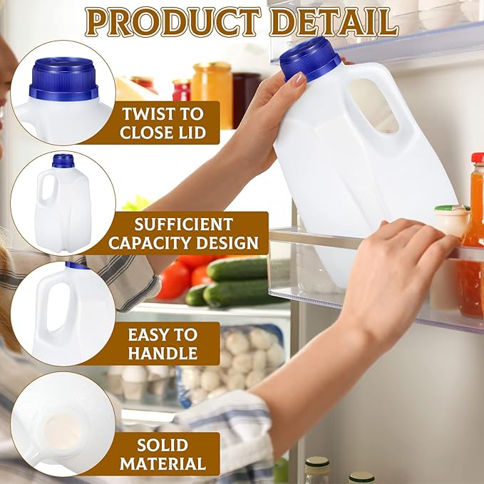 Mumufy 24 Pcs Plastic Mini Milk Jugs 32 oz Jugs with Lids Reusable and Refillable 1 Quart Plastic Containers with Lids Milk Bottles for Fridge Drinks Juice Water Sports Protein, Easy Grip