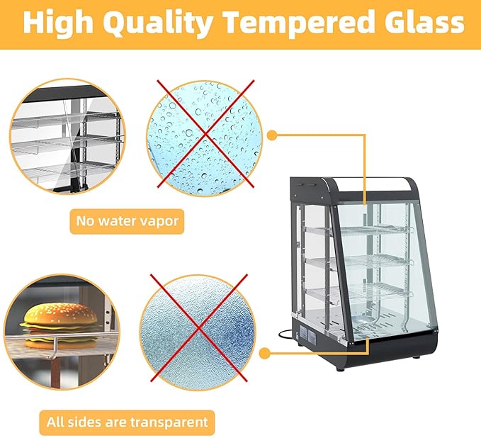 Whalefall 3-Tier Food Warmers Countertop, 15" Commercial Warm for Food Pizza Warmer w/ 3D Heating with Stainless Frame Sliding Glass Doors Pastry Display Case for Buffet Restaurant