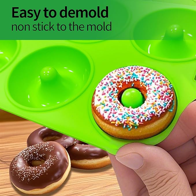2PCS Silicone Donut Mold, 6 Holes BPA Free Donut Pan Baking Mold, Donut Pan for Baking Heat Resistant Doughnut Baking Pan Non-Stick Food Grade Silicone Doughnut Pan Set (Green)