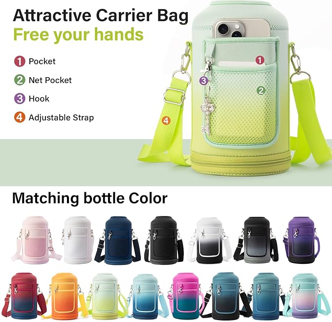DYSANKY Insulated Water Bottle | Thickened Stainless Steel Vacuum Metal | Portable Sports Half Gallon Large Water Jug for Gym and Hiking with Straw, Carrier Bag, Handle Strap | BPA-Free 64 oz