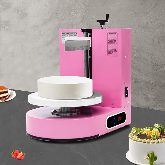 200W Electric Cake Decorating Machine, 110V Cake Spreading Machine Automatic Cake Coating Machine Speed: 30-200RPM for Cake Diameter: 4-12in (Pink)